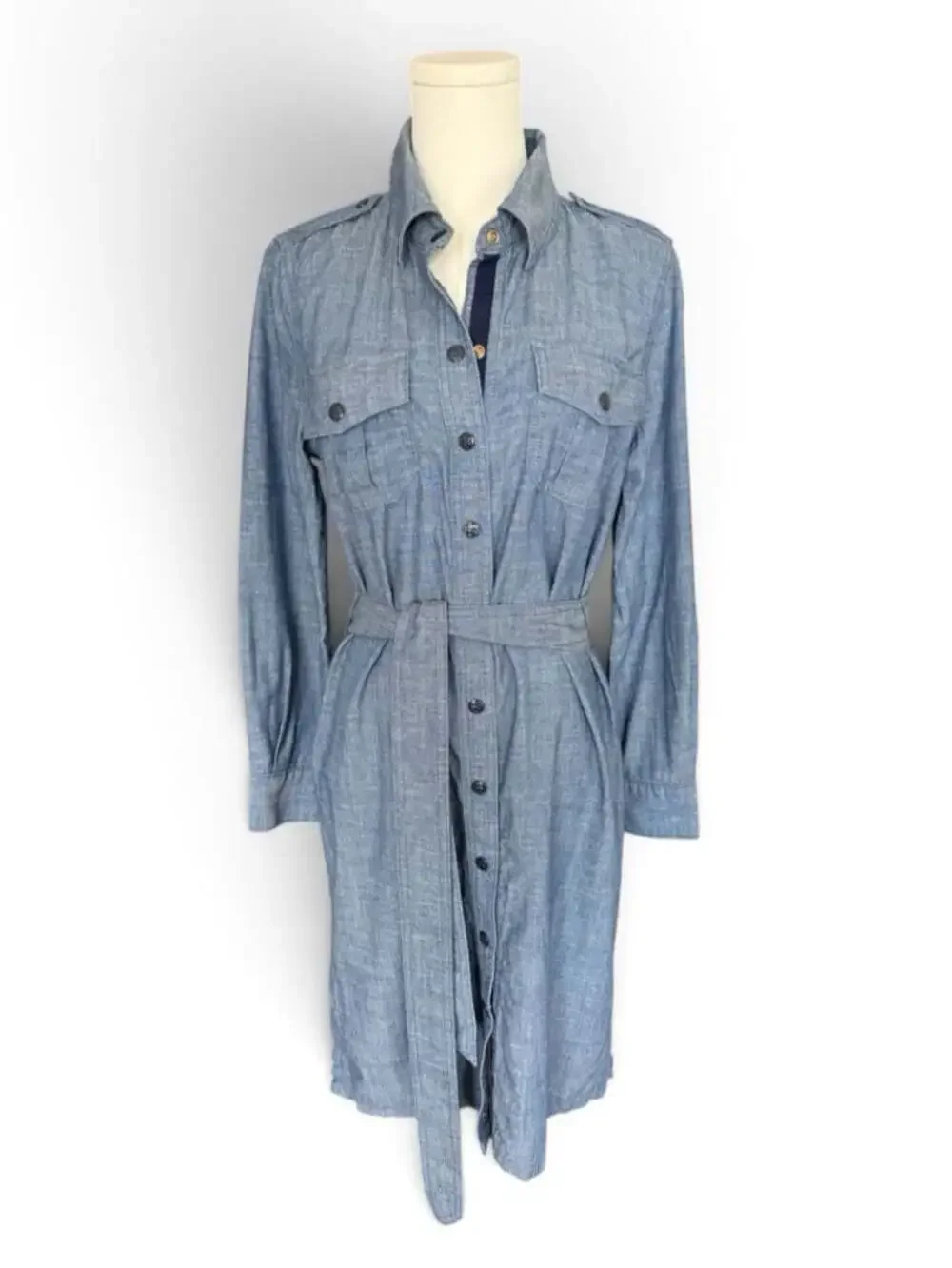 Tory Burch Brigitte Chambray Belted Utility Shirt Dress Size 6
